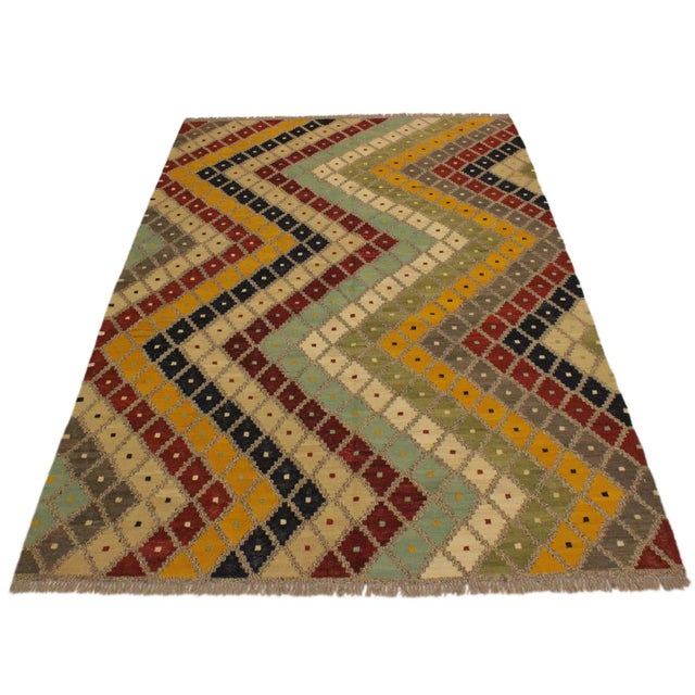 1990s 1990s 1990s Kilim Gray Beige Wool Rug - 5'2" X 6'8" For Sale - Image 5 of 7
