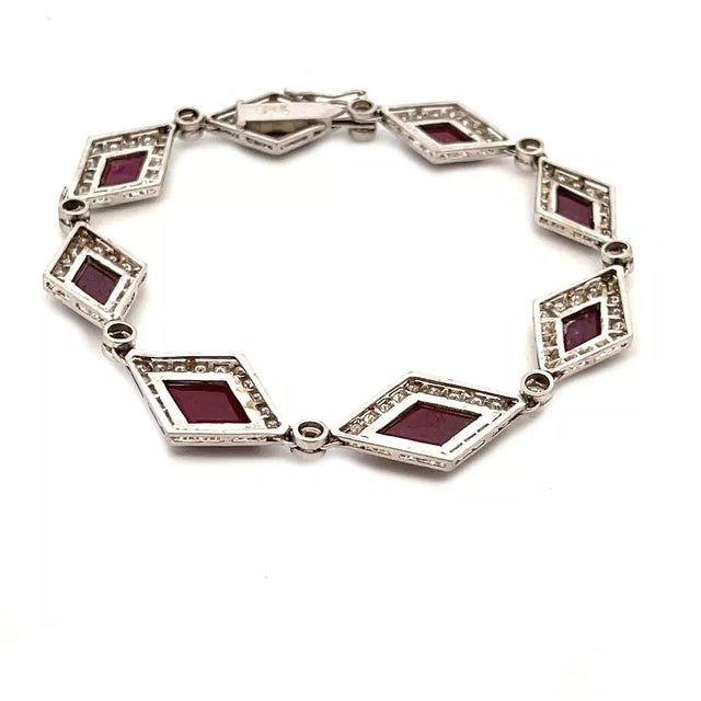 1990s Diamond Gemstone Bracelet 14k White Gold Rhombus Link Vintage For Sale - Image 5 of 8