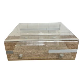 Vintage French Square Lucite Coffee Table on Casters For Sale