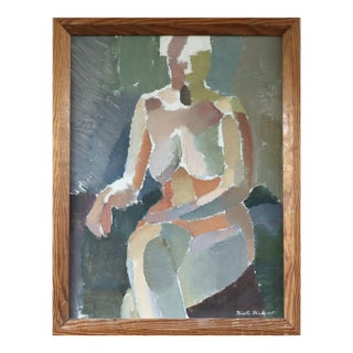 1955 Mid-Century Modern 'A Moment Between Thoughts' Swedish Abstract Figurative Oil Painting, Framed For Sale