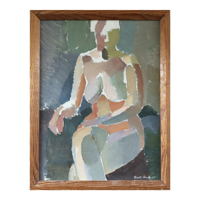 1955 Mid-Century Modern 'A Moment Between Thoughts' Swedish Abstract Figurative Oil Painting, Framed For Sale