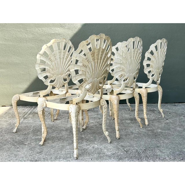 Vintage Cast Aluminum Shell Back Grotto Chairs - Set of 6 For Sale In West Palm - Image 6 of 12