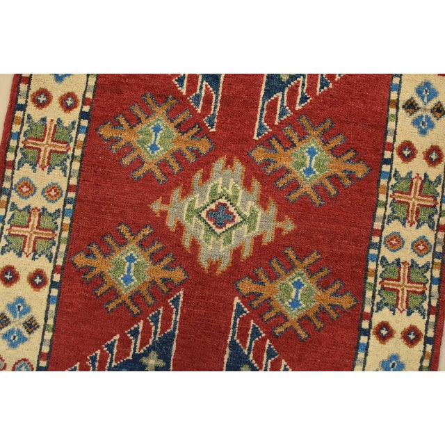 Textile Kazak Runner 2’1” X 5’8” Red Wool Tribal Hand-Knotted Oriental Rug For Sale - Image 7 of 11