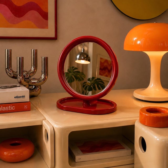Vanity Mirror in Red Plastic by Olaf Von Bohr for Gedy, Italy, 1970s For Sale - Image 6 of 14