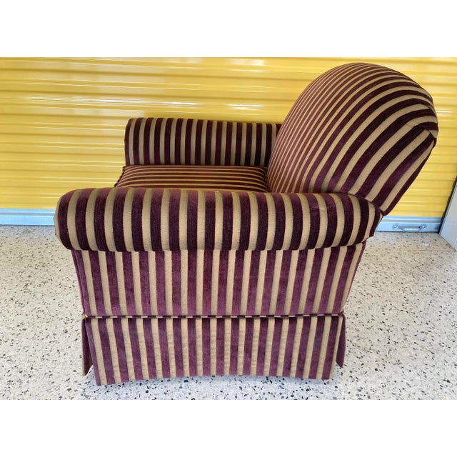 Modern Vintage Burgundy and Gold Striped Club Chair in Corduroy Fabric by Norwalk Furniture For Sale - Image 3 of 11