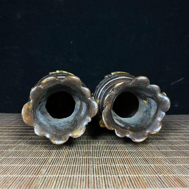 Brown Pair of Vintage Gilt Bronze Dragon Vases – "Dragon Rising From the Sea" Motif For Sale - Image 8 of 9