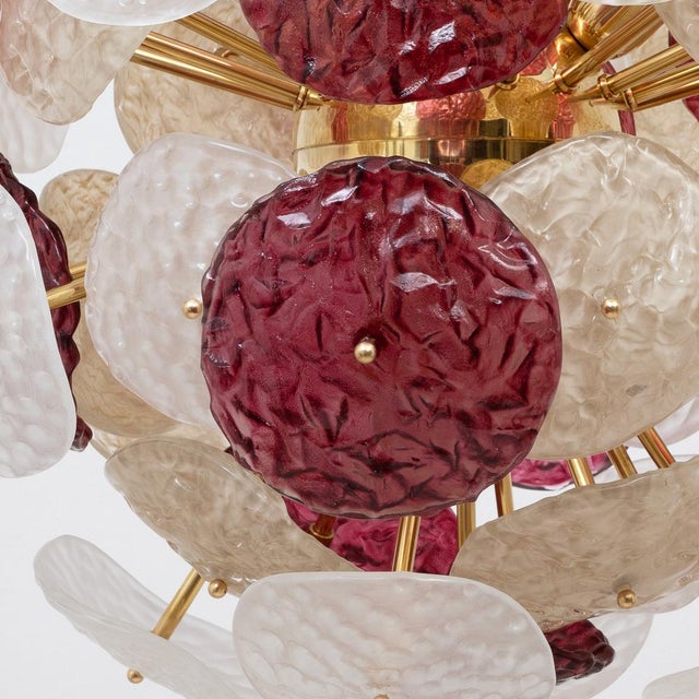 Sputnik Murano Glass Chandelier in Cherry Red, White and Champagne with Brass Structure, 2000 For Sale - Image 9 of 12