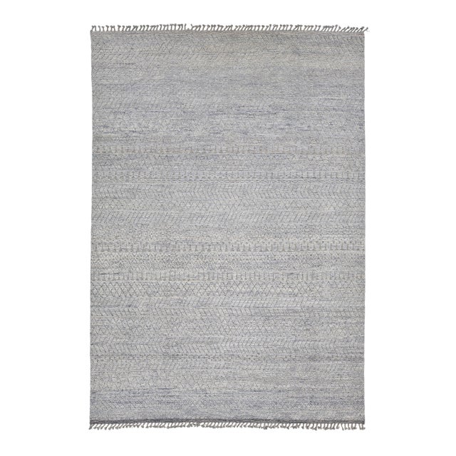 Modern Moroccan Tribal Abstract Wool Area Rug – Soft Blue & Slate Grey 10x14 For Sale