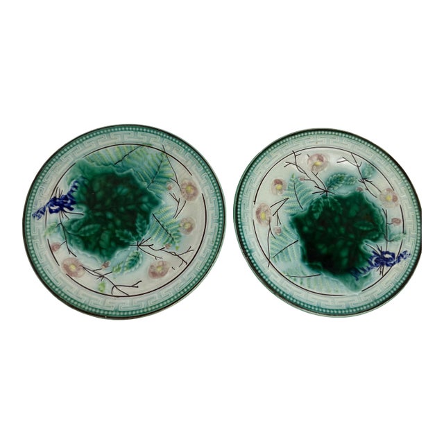 Antique Set of 2 German Majolica Plates For Sale