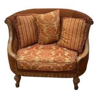 Custom Italian French Provincial Settee Large Bronze Chenille Armchair For Sale