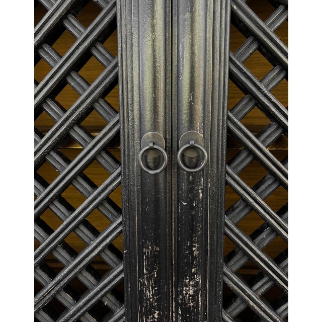 Wood Vintage Black Large Lattice 4-Door Sideboard Credenza For Sale - Image 7 of 8