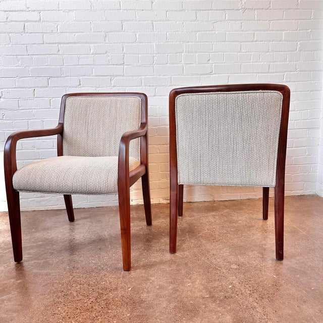 Cream Mid-Century Dunbar Walnut Accent Chairs - Restored For Sale - Image 8 of 9