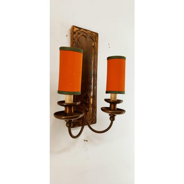 Metal Coppered Brass Wall Sconce with small fans For Sale - Image 7 of 16