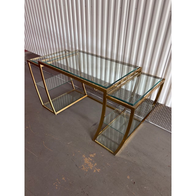 Milo Baughman Hollywood Regency Brass Vanity / Desk in the Milo Baughman Style. Circa 1970s For Sale - Image 4 of 18