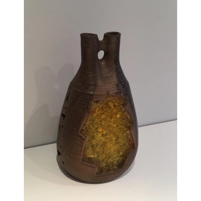 1970s Ceramic and Yellow Glass Lamp, Circa 1970 For Sale - Image 5 of 13