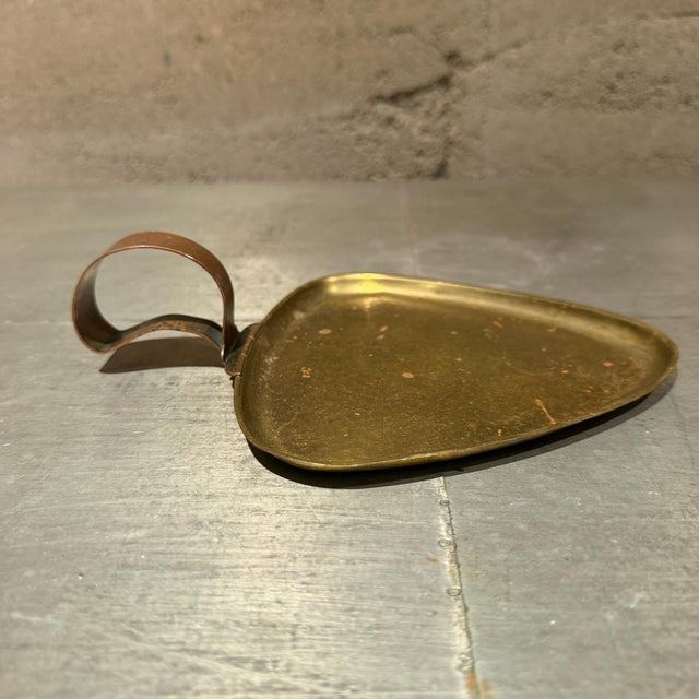 Vintage Mid-Century Modern Triangular Tray Hammered Brass For Sale - Image 4 of 8
