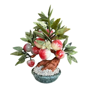 Mid 20th Century Vintage Jade Gemstone Bonsai Peach Tree Sculpture