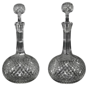 Antique Etched Glass Decanters and Stoppers, 19th Century, Set of 2
