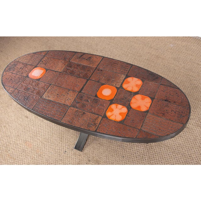Metal Coffee Table in Lava Stone, Ceramic and Steel by Jean Jaffeux, 1960s For Sale - Image 7 of 10