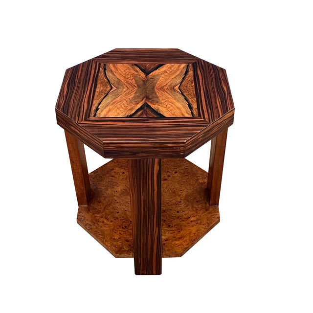 1930s French Art Deco Macassar and Burl Walnut Octagonal Occasional Table For Sale - Image 5 of 8