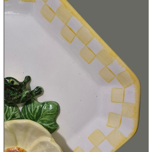 Vintage "Cali "Ceramic Lotus Flower Lily Pod 3DFrog Chip & Dip Platter For Sale - Image 6 of 9