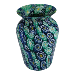 Antique Millefiori Vase Green Blue, Fratelli Toso Murano Ca. 1920s