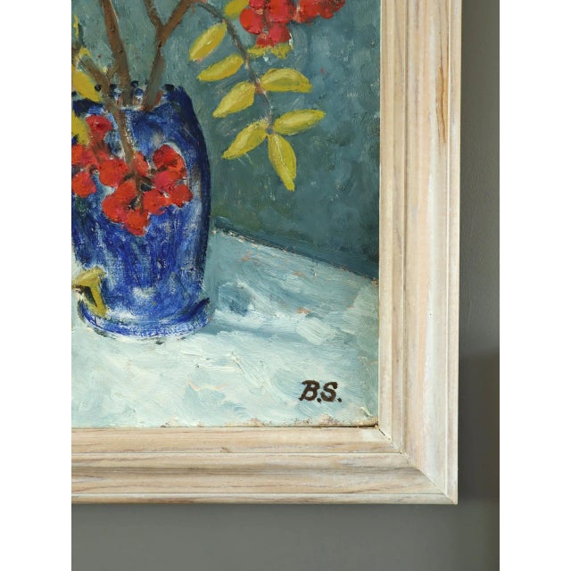 Red 1996 'Red Rowan Berries' Vintage Original Swedish Expressive Still Life Oil Painting, Framed For Sale - Image 8 of 13
