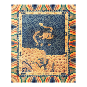 Splendid Blue Color With Dragon and Geometric Design Antique Art Deco Rug