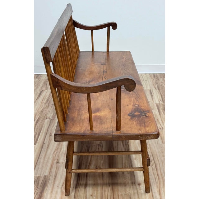 Wood Antique Wood Spindle Back Deacons Bench For Sale - Image 7 of 16