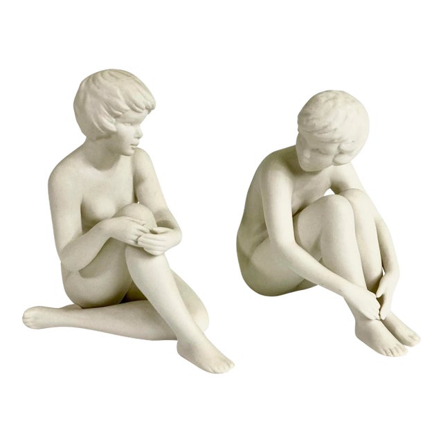 Goebel Set of Two Porcelain Figurines of Young Ladies Sitting For Sale