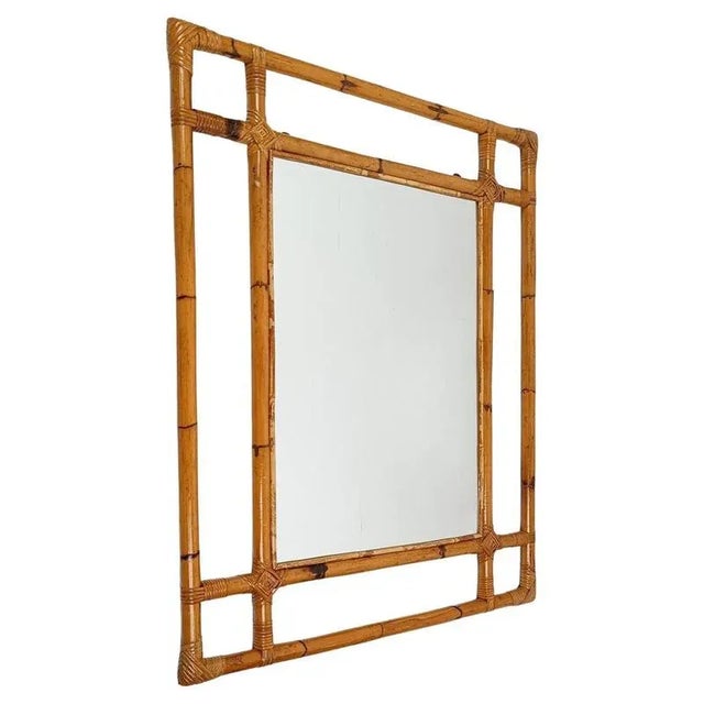 Very Large Vintage Mirror with Geometric Decor in Bamboo Cane and Rattan, Italy, 1970s For Sale - Image 14 of 14