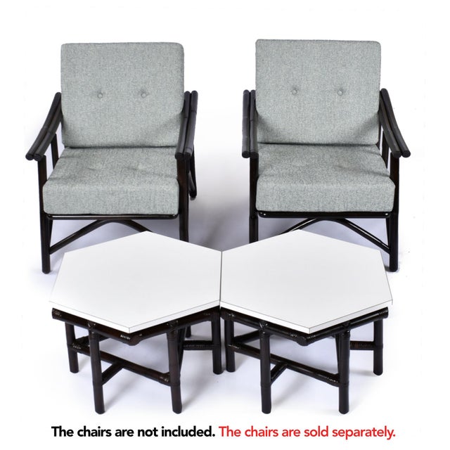 1950s Pair of Ficks Reed Dark Rattan and White Hexagon Side Tables 1950s For Sale - Image 5 of 12