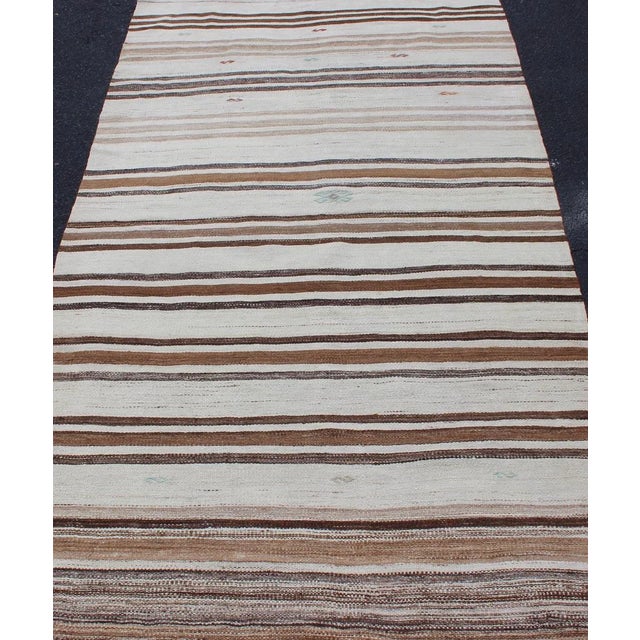 Striped Turkish Vintage Kilim Flat-Weave Rug in Shades of Browns Taupe and Ivory For Sale - Image 9 of 13