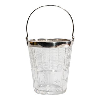 Brilliant English Vintage Crystal Ice Bucket Silverplate Rim Handle Luxury Barware Home Decor For Sale