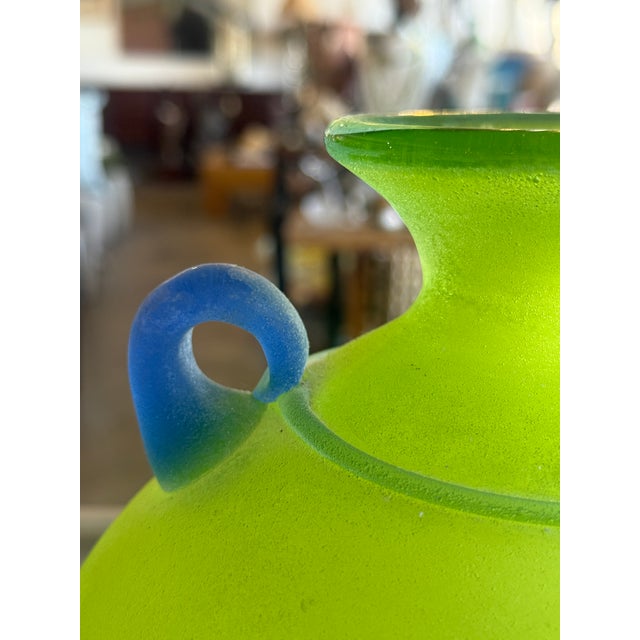 Mid-Century Modern Vibrant Murano Signed Franco Moretti Glass Acid-Green Scavo Vase For Sale - Image 3 of 3