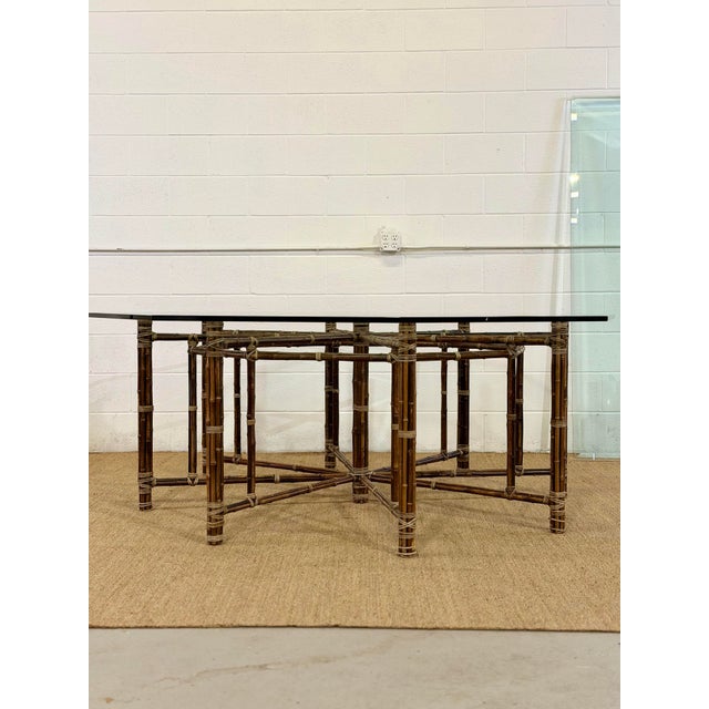McGuire California Modern Octagonal Bamboo Rattan and Glass Dining Table For Sale - Image 9 of 12