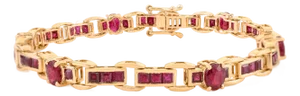 Vintage-Style 14k Yellow Gold Link Bracelet With 7.02 CTW Oval & Baguette Rubies