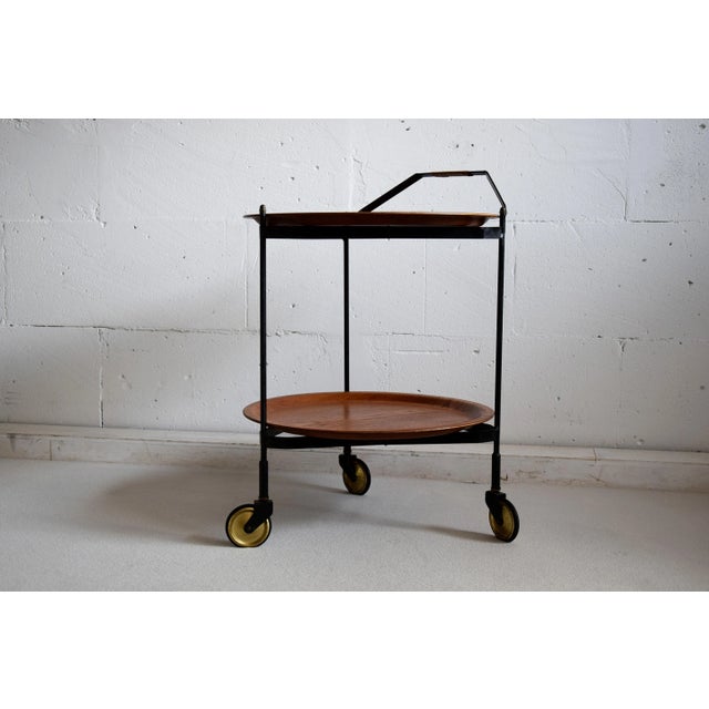 Mid-Century Foldable Teak Bar Trolley For Sale - Image 6 of 9