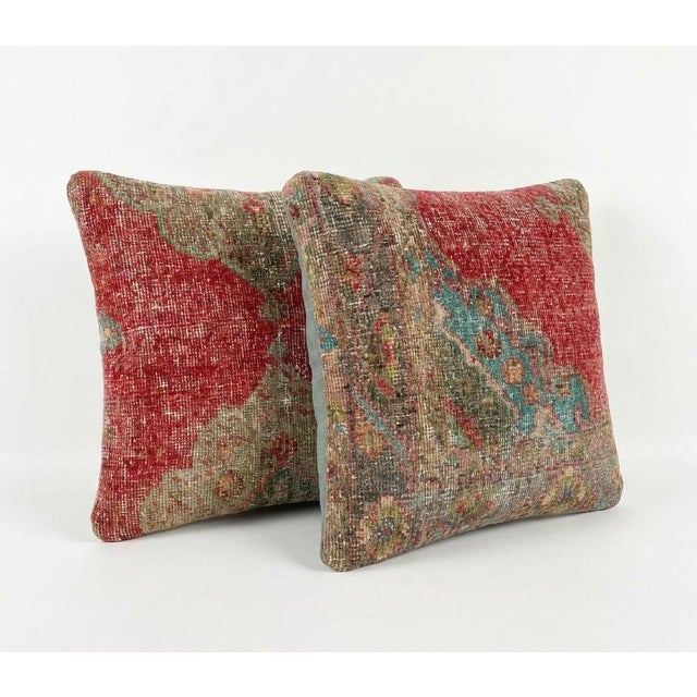 Mid-Century Modern Bohemian Turkish Rug Pillow Cover 19'' X 19'' - Set of Two For Sale - Image 3 of 4