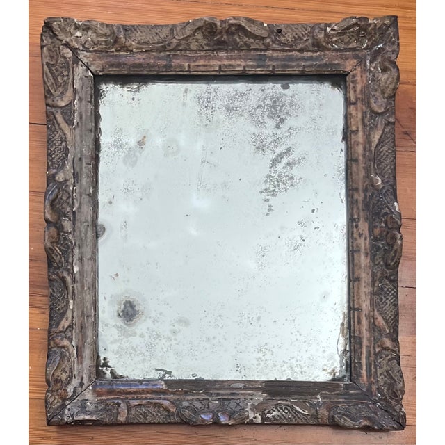 Antique 18th Century French Louis XVI Small Carved Wood Paint Decorated and Silver Gilt Wall Mirror For Sale - Image 10 of 10