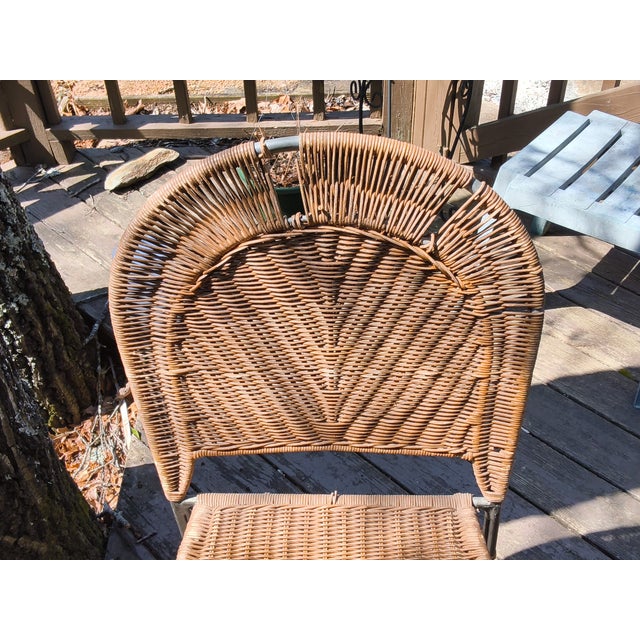 Camel Vintage Frederick Weinberg-Similar Wicker and Wrought Iron Chairs, Attributed For Sale - Image 8 of 9