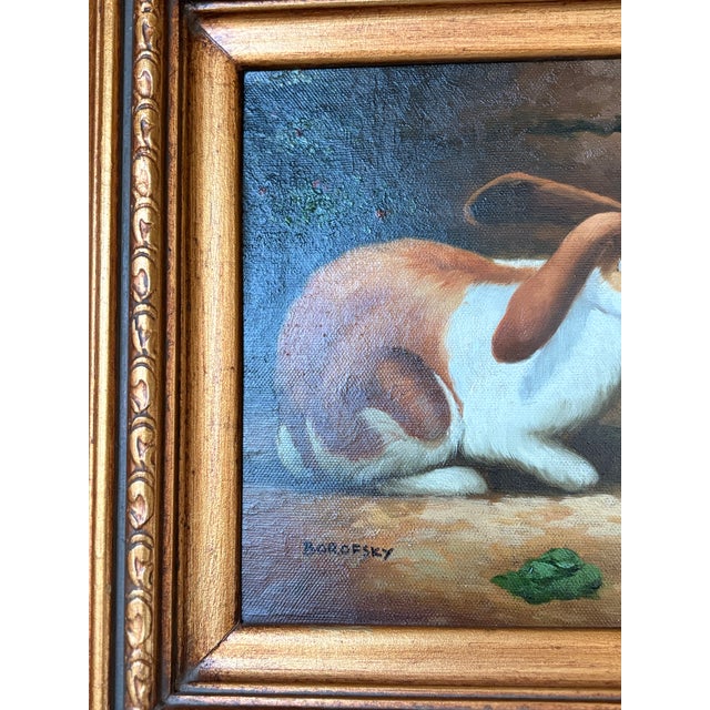 Vintage Borofsky Signed With Rabbits Foraging Oil Painting For Sale - Image 12 of 16