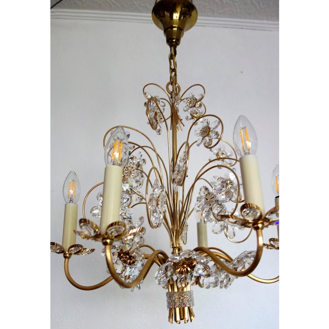 Vintage Brass Lead Crystal Chandelier from Palwa, 1960s For Sale - Image 18 of 18