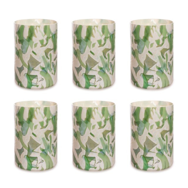 Glass Stories of Italy Nougat Tumblers - Green, Set of 6 For Sale - Image 7 of 7
