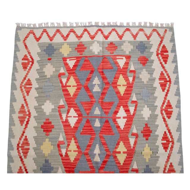 Vintage Turkish Kilims: Handwoven Geometric Flat Weave Rug - 3′6″ X 5′9″ For Sale - Image 9 of 12