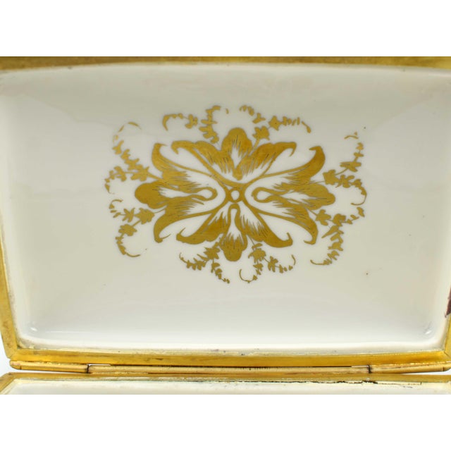 Metal Mid 20th Century Hand Painted Gold and Black Limoges France Hinged Porcelain Box Signed For Sale - Image 7 of 10