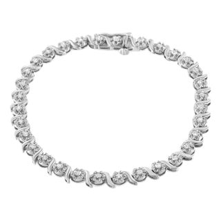 .925 Sterling Silver 1.0 Cttw Diamond Spiral Wave Curved-Link 7" Tennis Bracelet (I-J Color, I3 Clarity) For Sale