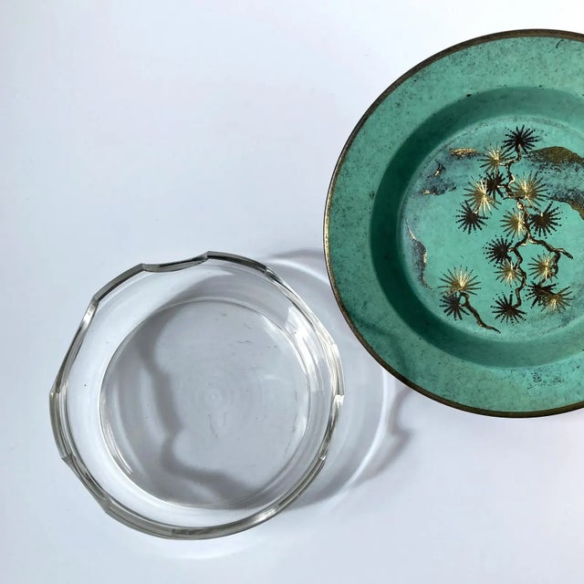Art Deco WMF Ikora Paul Haustein, Green Patinated Metal Vide Poche, Glass Insert, 1920s For Sale - Image 3 of 6