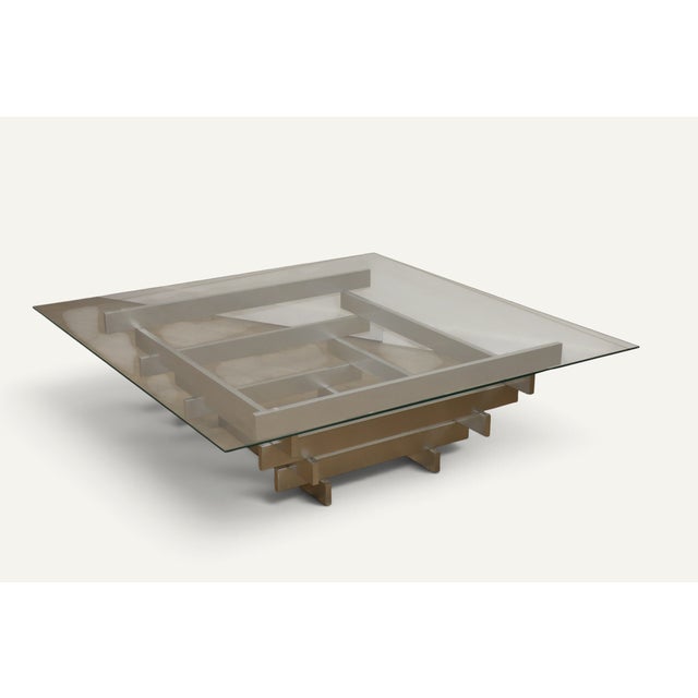 Sculptural Coffee Table in Brushed Aluminum and Glass, 1970s For Sale - Image 12 of 18