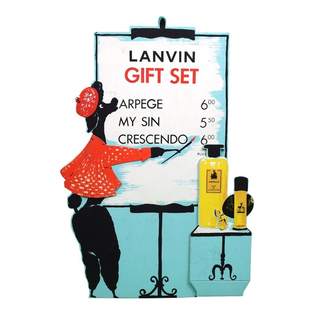 1950s Lanvin Gift Set Arpege/ My Sin/ Crescendo W/ Black Poodle 3-D Advert Sign For Sale